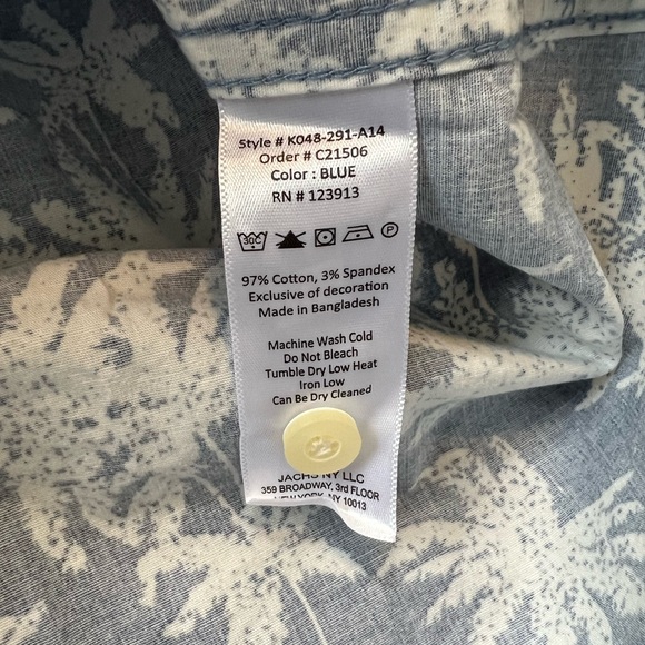 Jachs Blue White Tropical Palm Print Stretch Short Sleeve Button Up Shirt NEW M - Picture 11 of 14